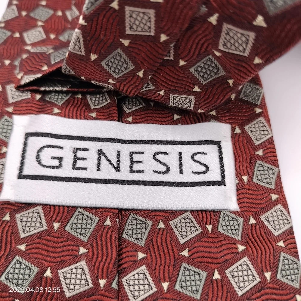 Trendy GENESIS Imported Silk Necktie Tie Rust Gray Geometric Square Jacquard
